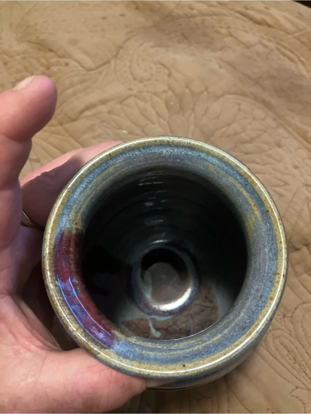 NWT Ayer’s Pottery Blue, Brown, and Maroon Drip Glaze Vase